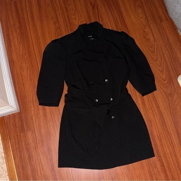 ASOS Bershka belted blazer mini dress black double breasted jacket long L NWOT - Picture 2 of 7
